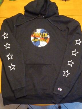 Champion Black Harlem Globetrotters Pullover Hoodie with Star Sleeves Size XL